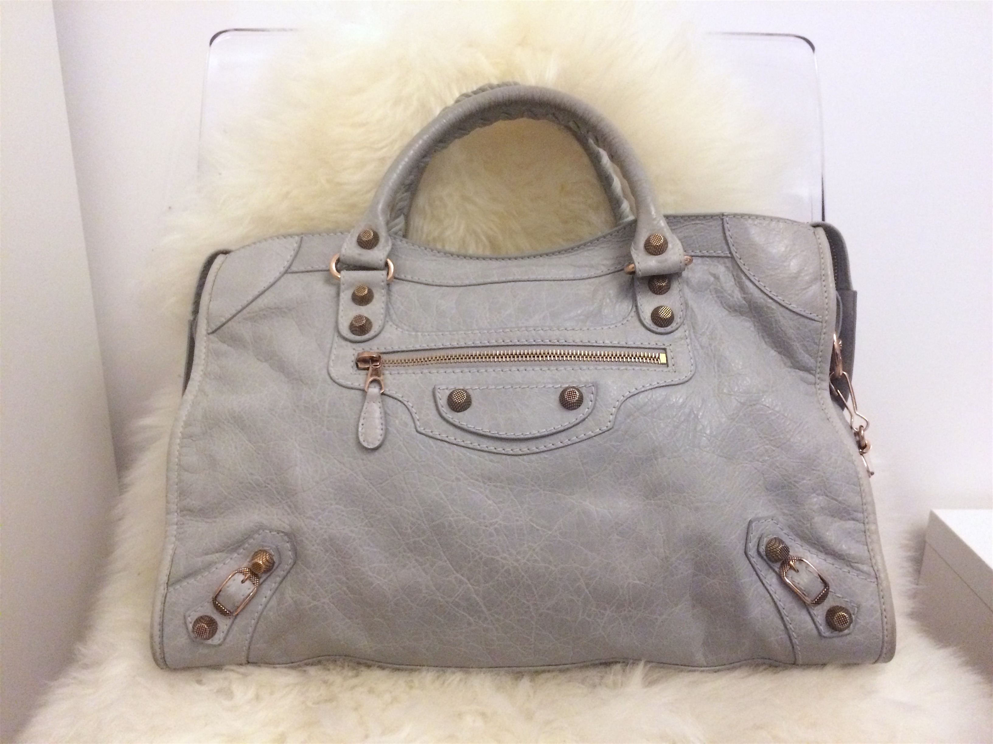 sac balenciaga giant city gris rivets rose gold